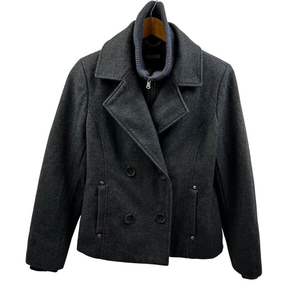 EUC Guess Women's Double Breasted Peacoat Jacket With Knit Collar - LARGE - Picture 3 of 11